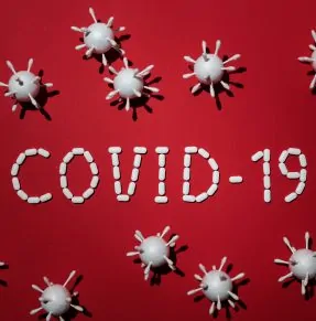 concept of covid 19 in red