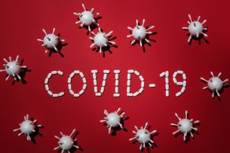concept of covid 19 in red